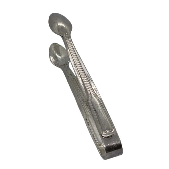 Vintage K&Y Korea Silver Plate 4.5" Sugar Tongs Midcentury Style Christmas Gift - Picture 1 of 11